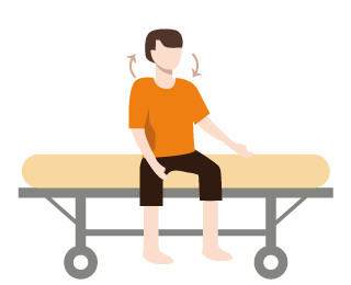 ilustración de una persona sentada en una camilla haciendo ejercicios de cuello