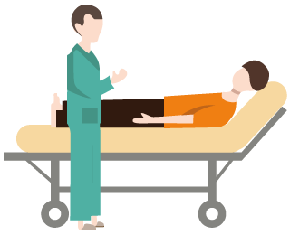 ilustración de una persona acostada en una camilla con un enfermero a su lado