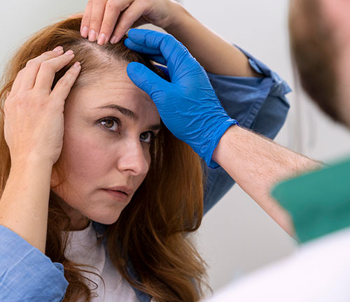 Mujer en consulta médica por alopecia