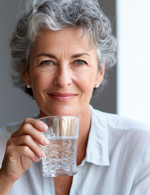 Mujer mayor bebiendo un vaso de agua